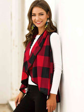 Load image into Gallery viewer, Plaid Open Front Sleeveless Cardigan