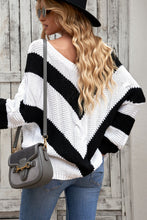 Load image into Gallery viewer, Chevron Cable-Knit V-Neck Tunic Sweater