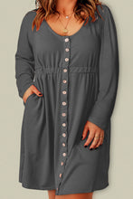 Load image into Gallery viewer, Plus Size Button Front Elastic Waist Long Sleeve Dress