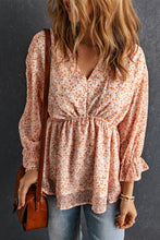 Load image into Gallery viewer, Ditsy Floral Flounce Sleeve Peplum Blouse