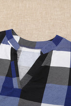 Load image into Gallery viewer, Plaid Split V-Neck Roll-Tab Top