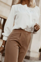 Load image into Gallery viewer, Button Up Round Neck Long Sleeve Shirt