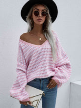 Load image into Gallery viewer, Striped Drop Shoulder V-Neck Pullover Sweater
