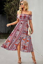 Load image into Gallery viewer, Bohemian Off-Shoulder Frill Trim Split Dress