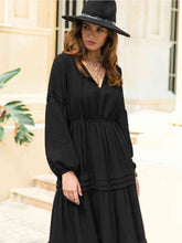 Load image into Gallery viewer, Tie Neck Long Sleeve Midi Tiered Dress