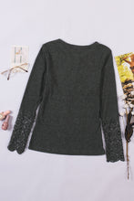 Load image into Gallery viewer, Crochet Lace Hem Sleeve Button Top