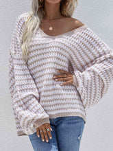 Load image into Gallery viewer, Striped Drop Shoulder V-Neck Pullover Sweater