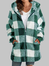 Load image into Gallery viewer, Plaid Zip-Up Hooded Jacket with Pockets