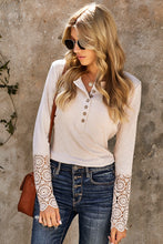 Load image into Gallery viewer, Crochet Lace Hem Sleeve Button Top