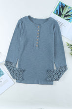 Load image into Gallery viewer, Crochet Lace Hem Sleeve Button Top