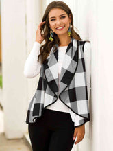 Load image into Gallery viewer, Plaid Open Front Sleeveless Cardigan