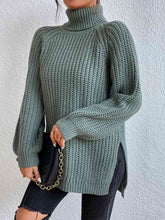 Load image into Gallery viewer, Full Size Turtleneck Rib-Knit Slit Sweater