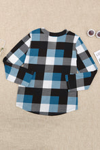 Load image into Gallery viewer, Plaid Split V-Neck Roll-Tab Top