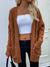 Load image into Gallery viewer, Cable-Knit Open Front Cardigan with Front Pockets