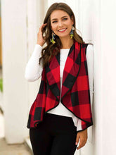 Load image into Gallery viewer, Plaid Open Front Sleeveless Cardigan