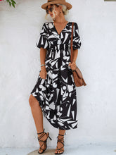 Load image into Gallery viewer, Printed Surplice Balloon Sleeve Dress