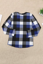 Load image into Gallery viewer, Plaid Split V-Neck Roll-Tab Top