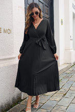 Load image into Gallery viewer, Pleated Long Sleeve Surplice Maxi Dress