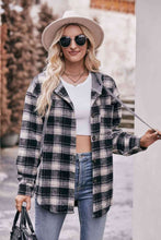 Load image into Gallery viewer, Plaid Dropped Shoulder Hooded Longline Jacket