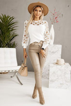 Load image into Gallery viewer, Hollowed Floral Lace Spliced Long Sleeve Blouse