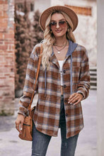 Load image into Gallery viewer, Plaid Dropped Shoulder Hooded Longline Jacket