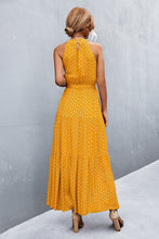 Load image into Gallery viewer, Printed Sleeveless Tie Waist Maxi Dress