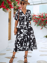 Load image into Gallery viewer, Printed Surplice Balloon Sleeve Dress