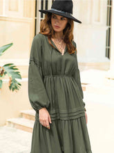 Load image into Gallery viewer, Tie Neck Long Sleeve Midi Tiered Dress