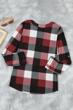 Load image into Gallery viewer, Plaid Split V-Neck Roll-Tab Top