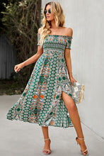 Load image into Gallery viewer, Bohemian Off-Shoulder Frill Trim Split Dress