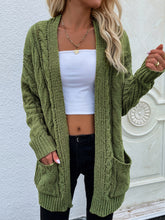 Load image into Gallery viewer, Cable-Knit Open Front Cardigan with Front Pockets