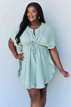 Load image into Gallery viewer, Ninexis Out Of Time Full Size Ruffle Hem Dress with Drawstring Waistband in Light Sage