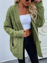 Load image into Gallery viewer, Cable-Knit Open Front Cardigan with Front Pockets