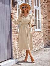 Load image into Gallery viewer, Buttoned V-Neck Flounce Sleeve Midi Dress