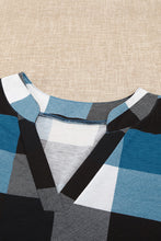 Load image into Gallery viewer, Plaid Split V-Neck Roll-Tab Top