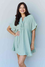 Load image into Gallery viewer, Ninexis Out Of Time Full Size Ruffle Hem Dress with Drawstring Waistband in Light Sage