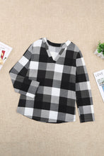 Load image into Gallery viewer, Plaid Split V-Neck Roll-Tab Top