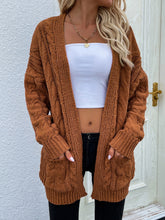 Load image into Gallery viewer, Cable-Knit Open Front Cardigan with Front Pockets