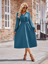 Load image into Gallery viewer, Buttoned V-Neck Flounce Sleeve Midi Dress