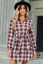 Load image into Gallery viewer, Plaid Tie Front Mini Shirt Dress