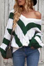 Load image into Gallery viewer, Chevron Cable-Knit V-Neck Tunic Sweater