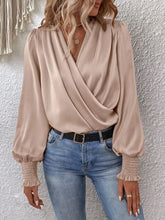 Load image into Gallery viewer, Surplice Smocked Lantern Sleeve Blouse