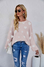 Load image into Gallery viewer, Heart Print Fuzzy Crewneck Long Sleeve Sweater