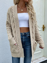Load image into Gallery viewer, Cable-Knit Open Front Cardigan with Front Pockets