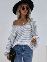 Load image into Gallery viewer, Striped Drop Shoulder V-Neck Pullover Sweater
