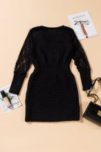 Load image into Gallery viewer, Lace Sleeve V-Neck Knit Dress