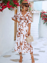Load image into Gallery viewer, Printed Surplice Balloon Sleeve Dress
