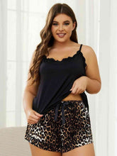 Load image into Gallery viewer, Plus Size Lace Trim Scoop Neck Cami and Printed Shorts Pajama Set