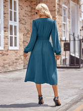 Load image into Gallery viewer, Buttoned V-Neck Flounce Sleeve Midi Dress