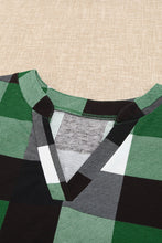Load image into Gallery viewer, Plaid Split V-Neck Roll-Tab Top